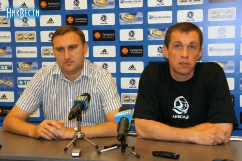 Николай Жук, президент МБК Николаев (слева), Агрис Гальвановскис, новый главный тренер МБК Николаев