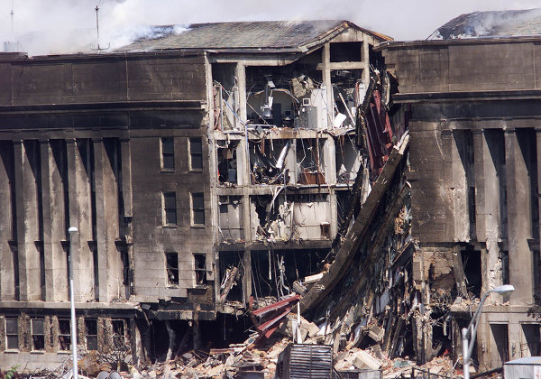 Разрушенная в результате террористической атаки часть Пентагона