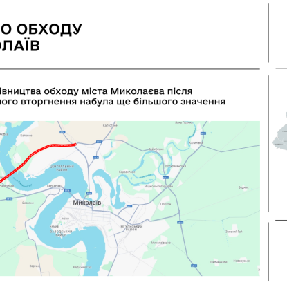 Місцерозташування обʼїзної дороги біля Миколаєва, скріншот презентації Держагенства відновлення