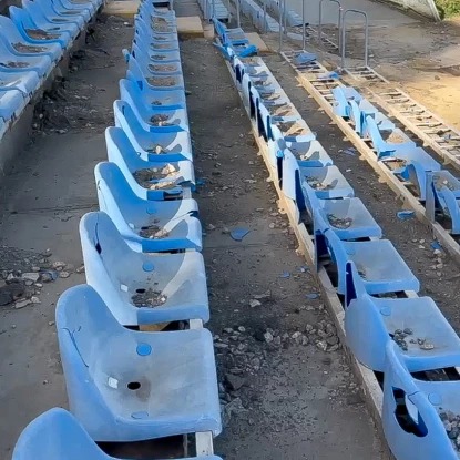 Two years after the arrival at the Mykolaiv Central Stadium, glass fragments have still not been removed from the stands. Photo provided by «NikVesti» reader