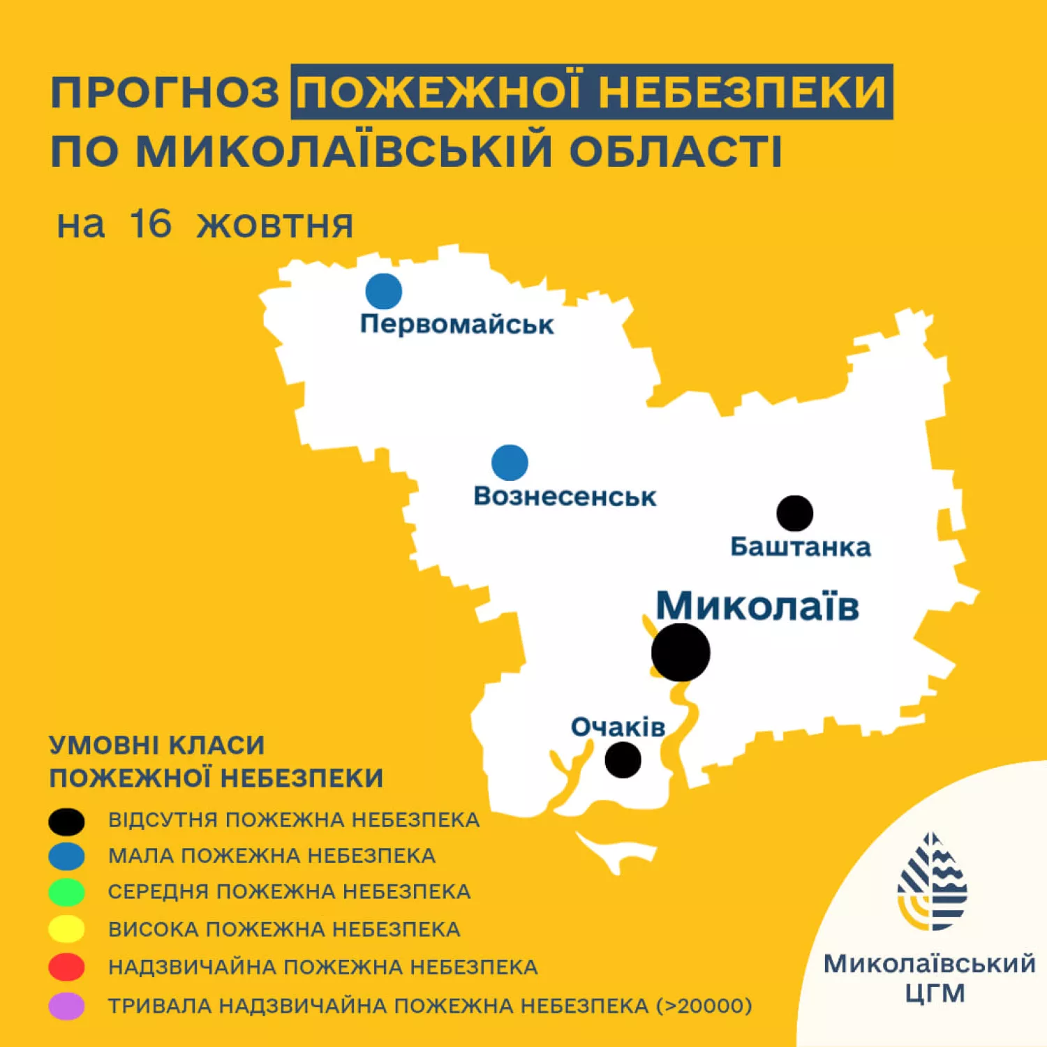 Рівень пожежної небезпеки на Миколаївщині. Зображення: Гідрометцентр