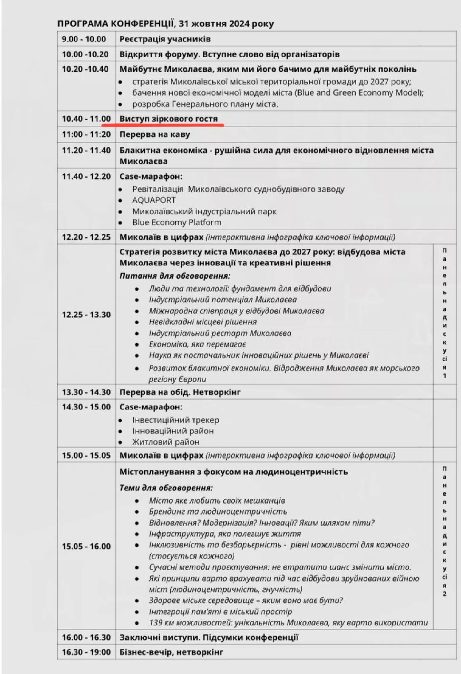 The program of the conference on the recovery of Mykolaiv, which will be held on October 31, screenshot NikVesti