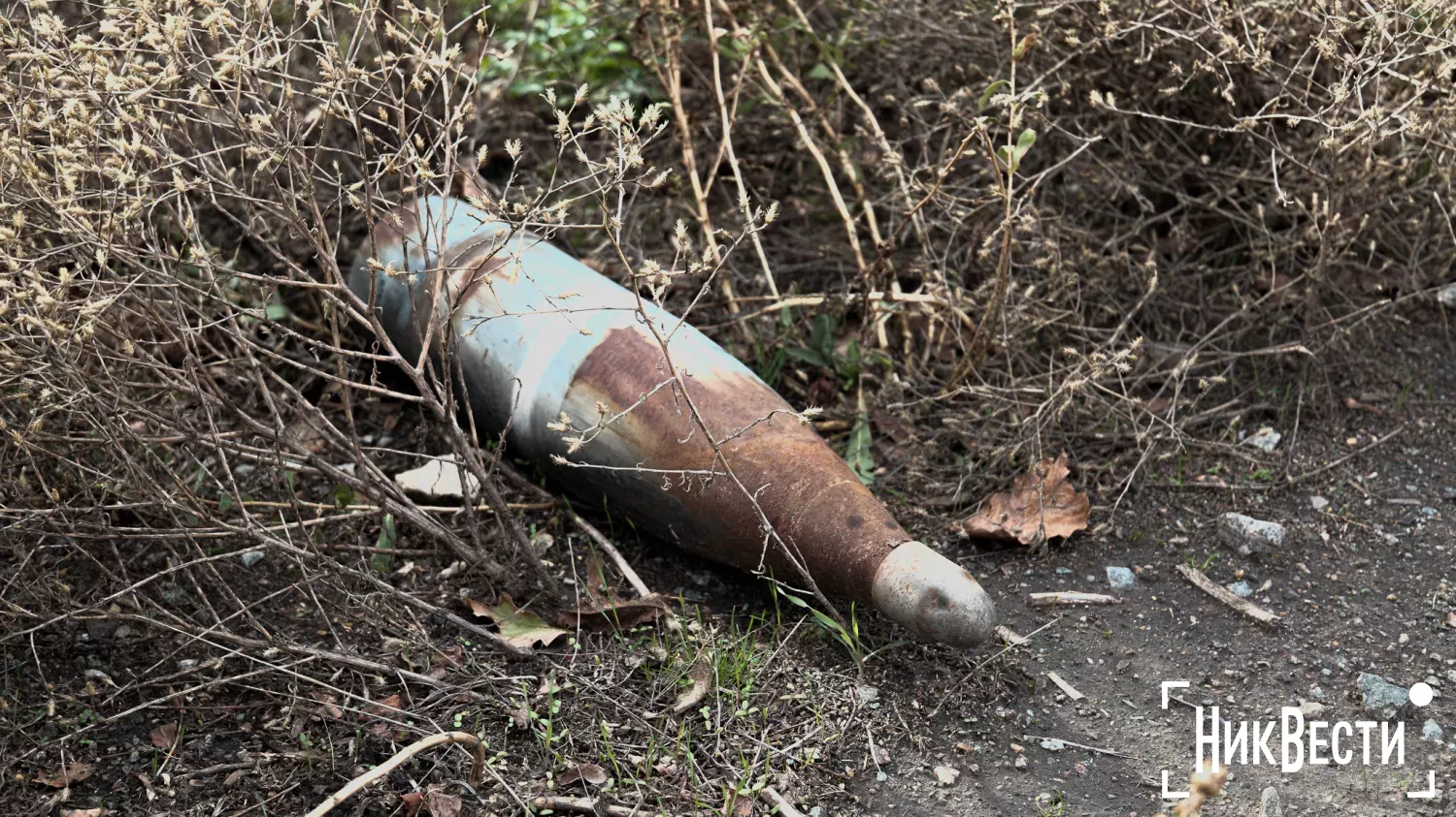 An unexploded shell near the road in Nameless. Photo «NikVesti"