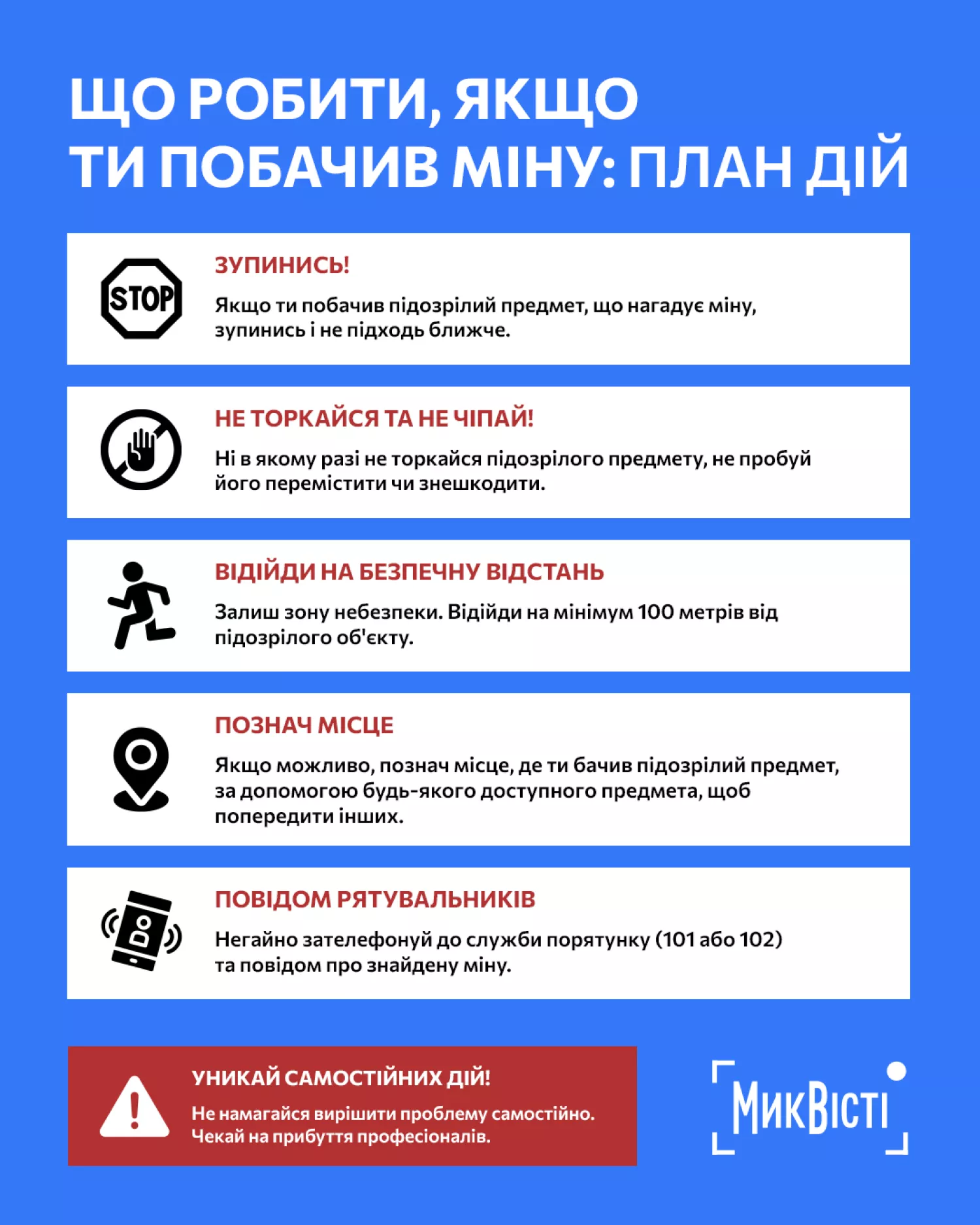 "NikVesti» provides an infographic of actions to be taken in case of detection of an explosive object