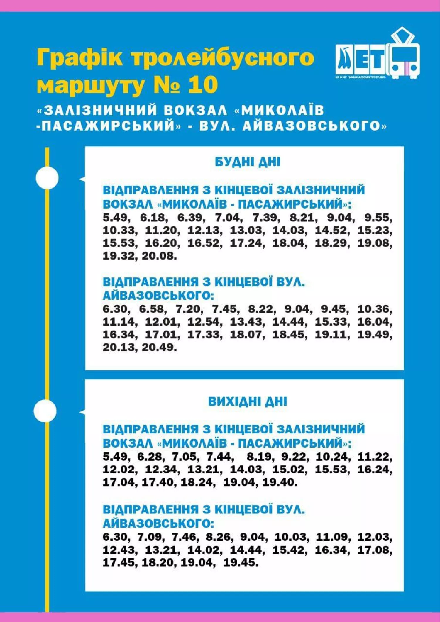 Новий тролейбусного маршруту №10. Зображення: «Миколаївелектротранс»