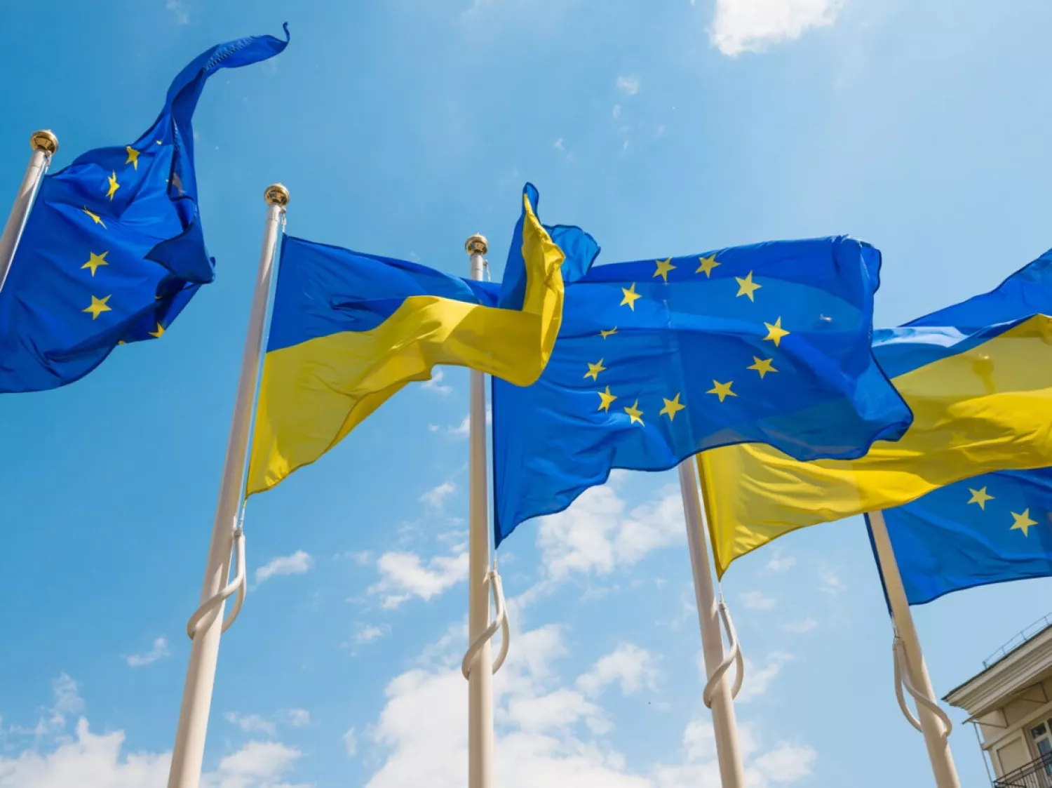 Flags of Ukraine and the EU, photo: tribune.com.ua