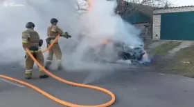 В селе Дмитровка загорелся автомобиль, скрин из видео ГСЧС Николаевской области