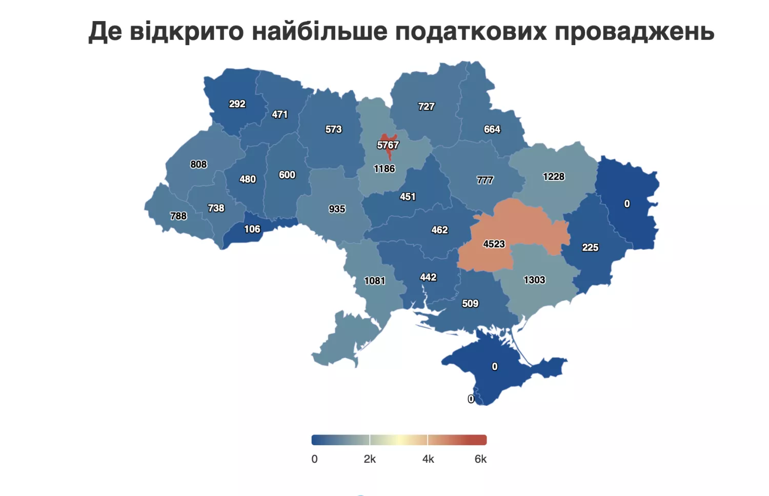 Де відкрито найбільше податкових проваджень. Скриншот з Опендатабот