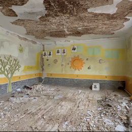 A ruined physics classroom, which was arranged by teachers together with students