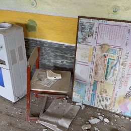 A ruined physics classroom, which was arranged by teachers together with students