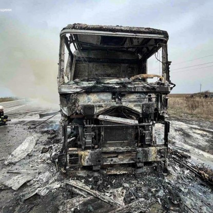 В Николаевской области на трассе сгорела фура. Фото: ГСЧС