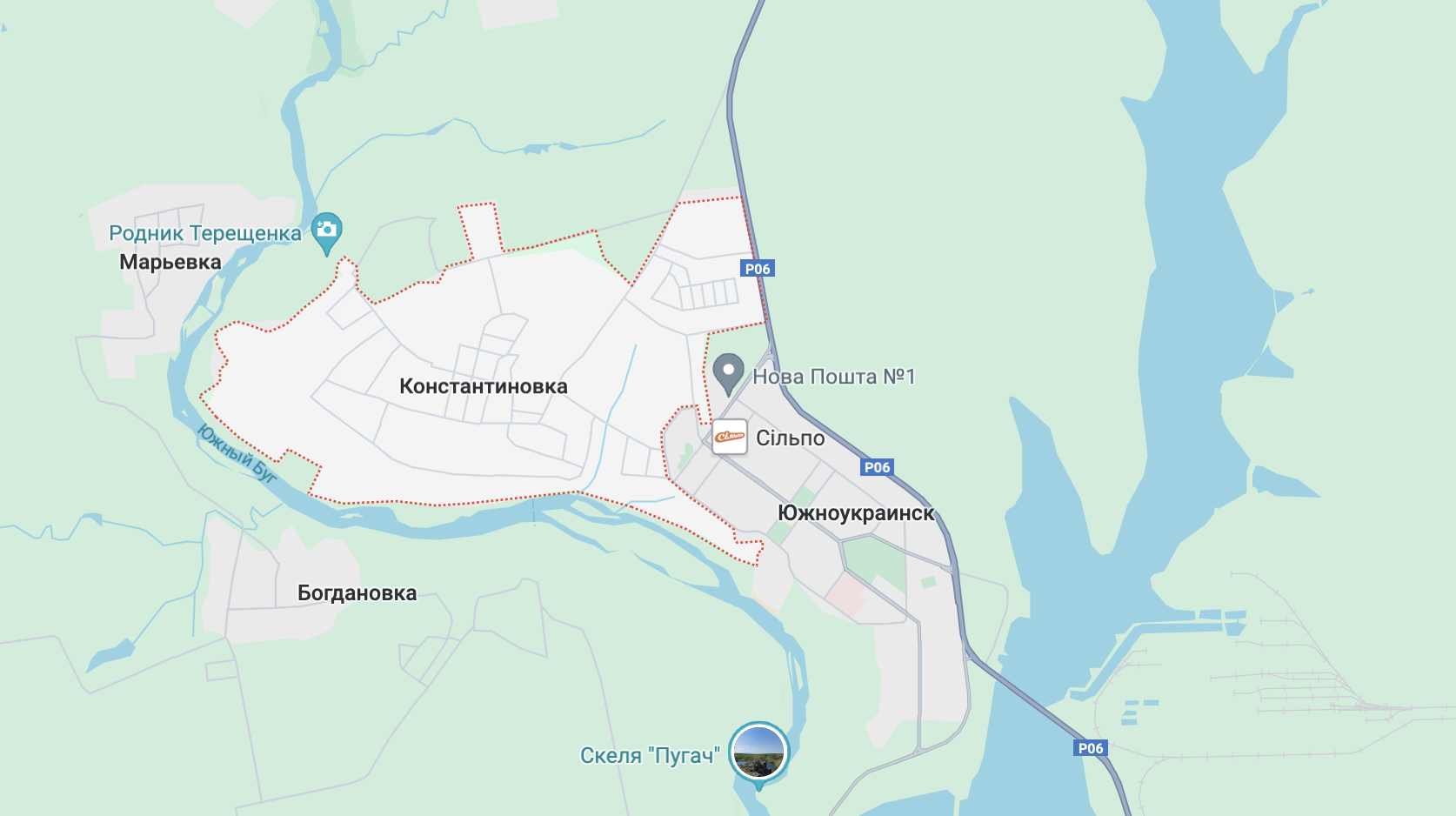 Селище Костянтинівка біля Южноукраїнська Миколаївської області, скріншот з Google Maps