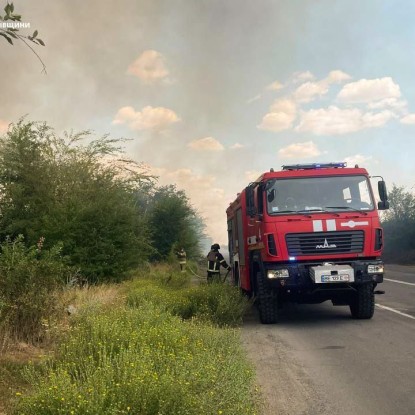 Робота рятувальників під час гасіння на площі 45 гектар. Фото: пресслужба ДСНС Миколаївської області