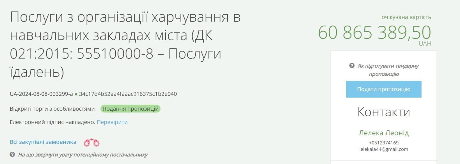 Новий тендер на організацію харчування в навчальних закладах міста