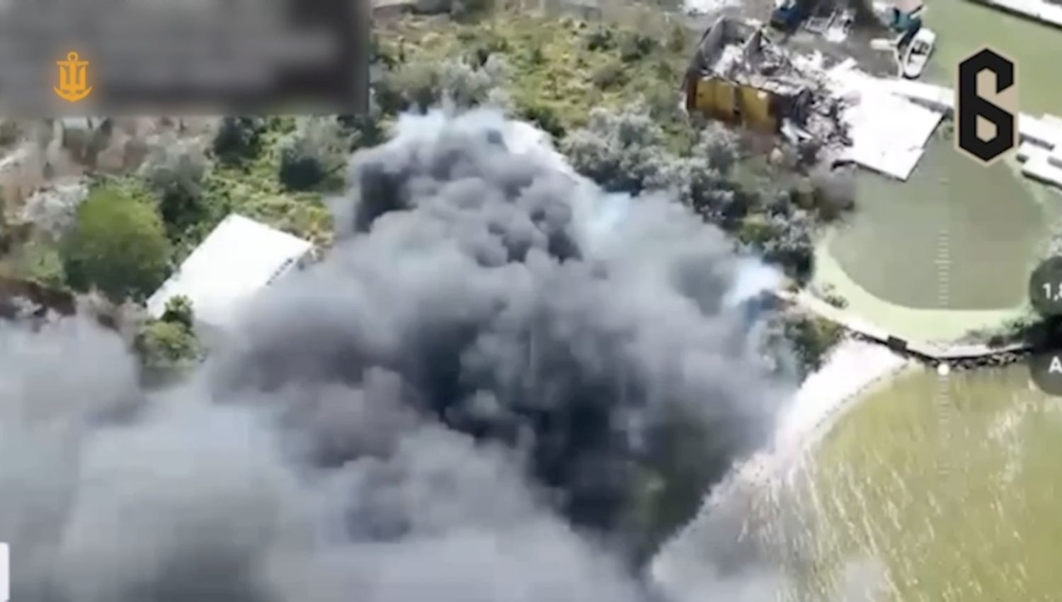 A drone hit a Russian ammunition and fuel warehouse on the occupied Kinburn spit. Screenshot from the video of the Armed Forces Navy