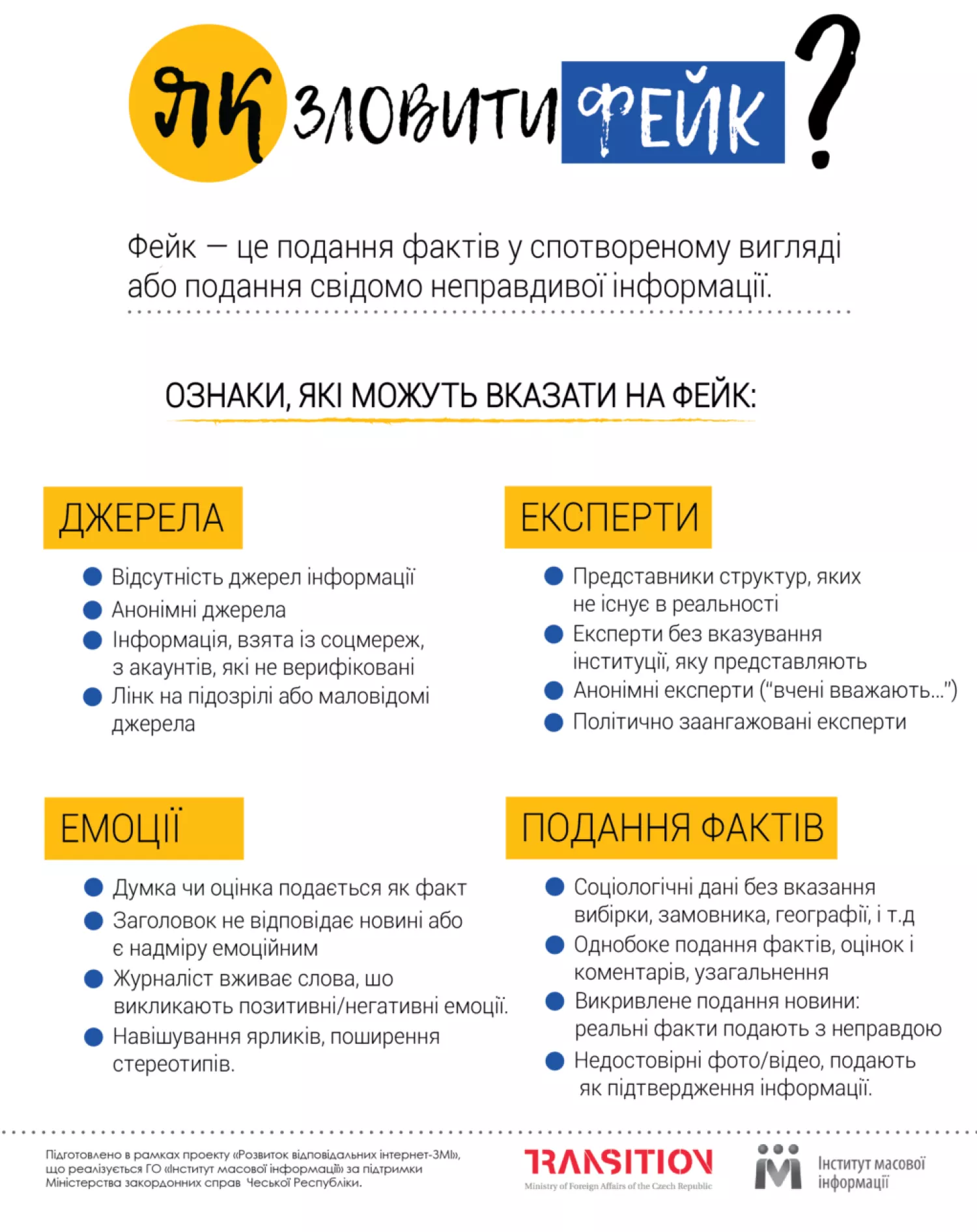 Як розпізнати фейк? Інфографіка Інституту масової інформації