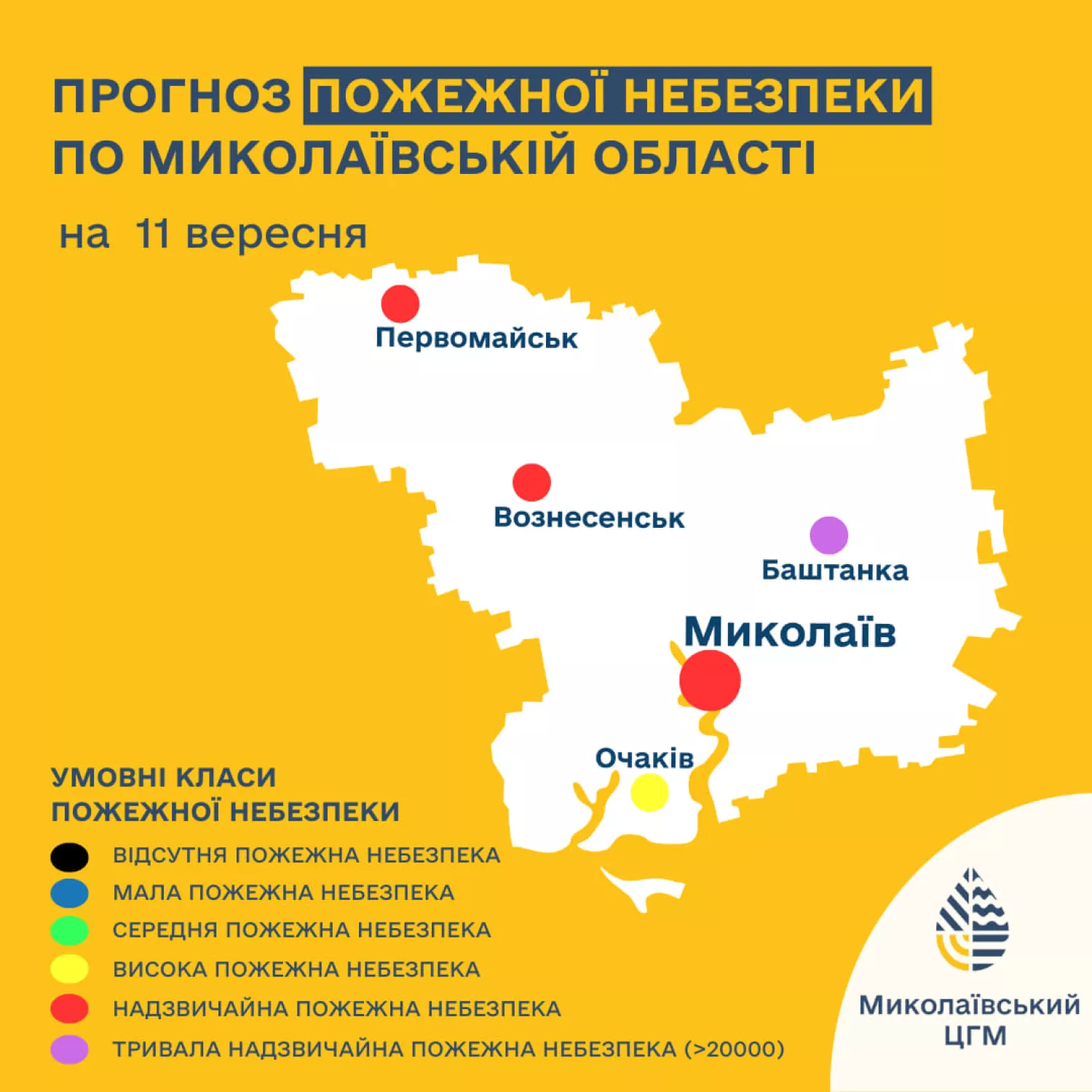 Рівень пожежної небезпеки на Миколаївщині 31 серпня. Зображення: Гідрометцентр