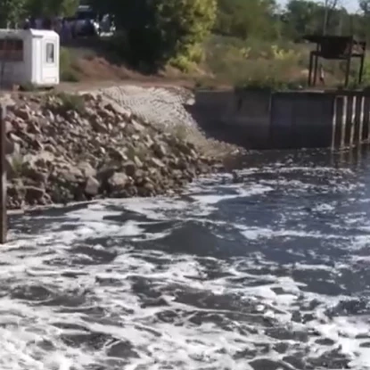 Запуск четвертой ветки водопровода «Ингулец – Южное водохранилище». Скриншот с видео.