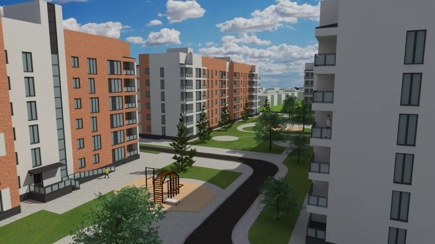 A sketch of the construction of a new residential complex in Pervomaisk, the photo is taken from the DREAM unified digital system