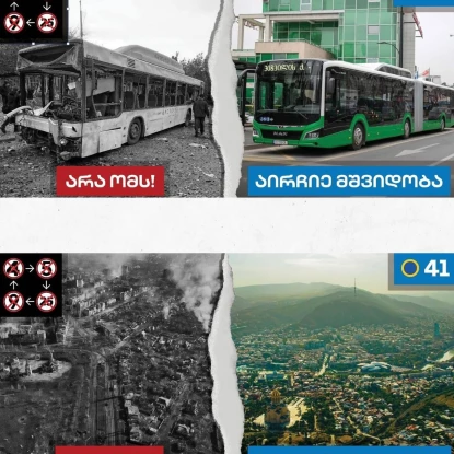 «Грузинська мрія» використовує кадри зруйнованої України для передвиборної пропаганди, фото: Sova