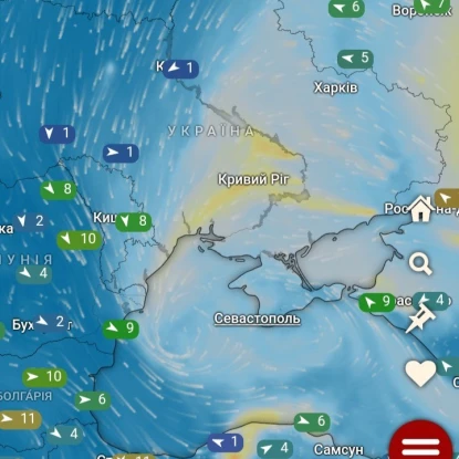 Карта руху потоків вітру. Фото: Миколаївський гідрометцентр