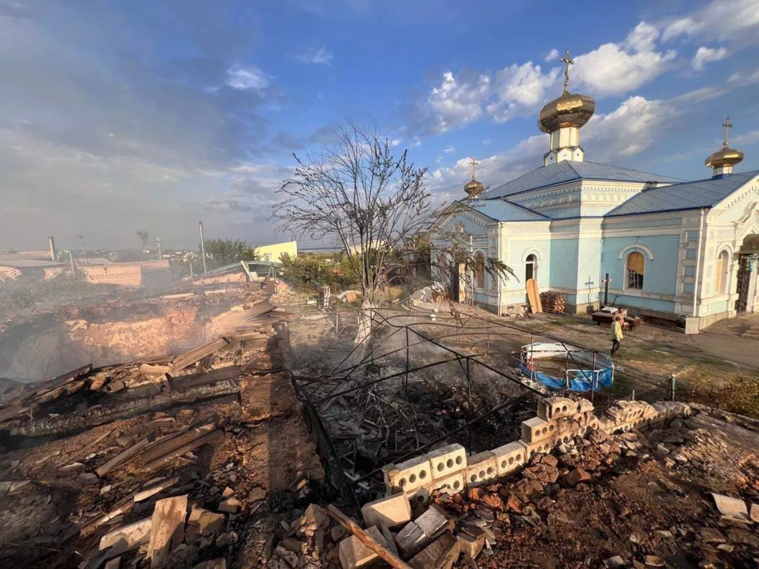 Зруйнований храм Різдва Богородиці в Кіндійці після обстрілів. Фото: Херсонська єпархія ПЦУ/Facebook
