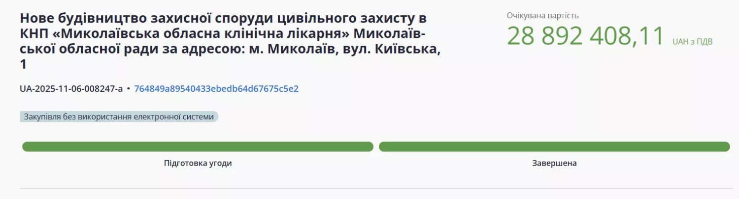 Скриншот з системи публічних закупівель ProZorro