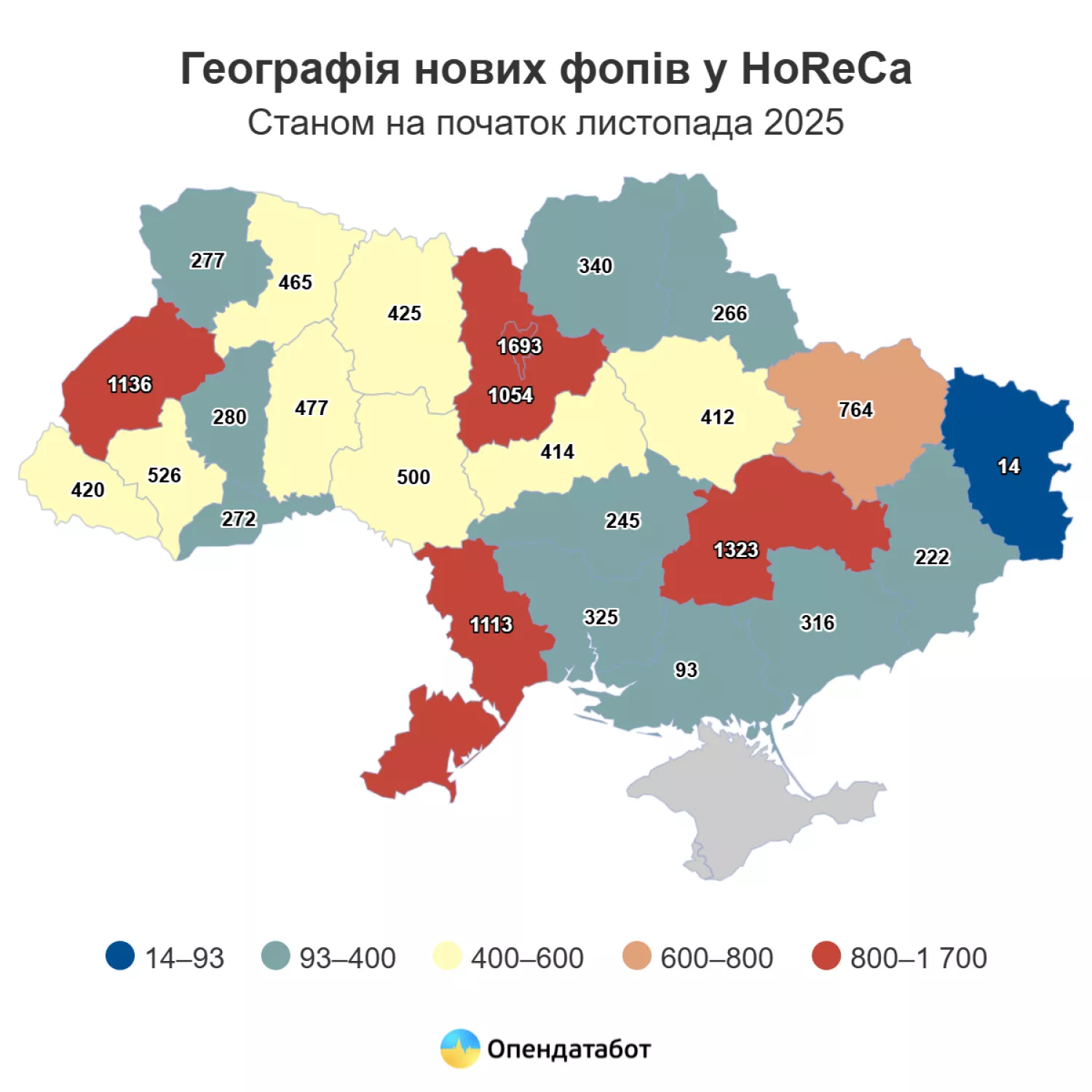 Географія нових ФОПів у HoReCa. Інфографіка: Опендатабот
