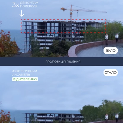 Незаконна надбудова готелю на Ланжероні. Фото: Команда «Спільна мета»