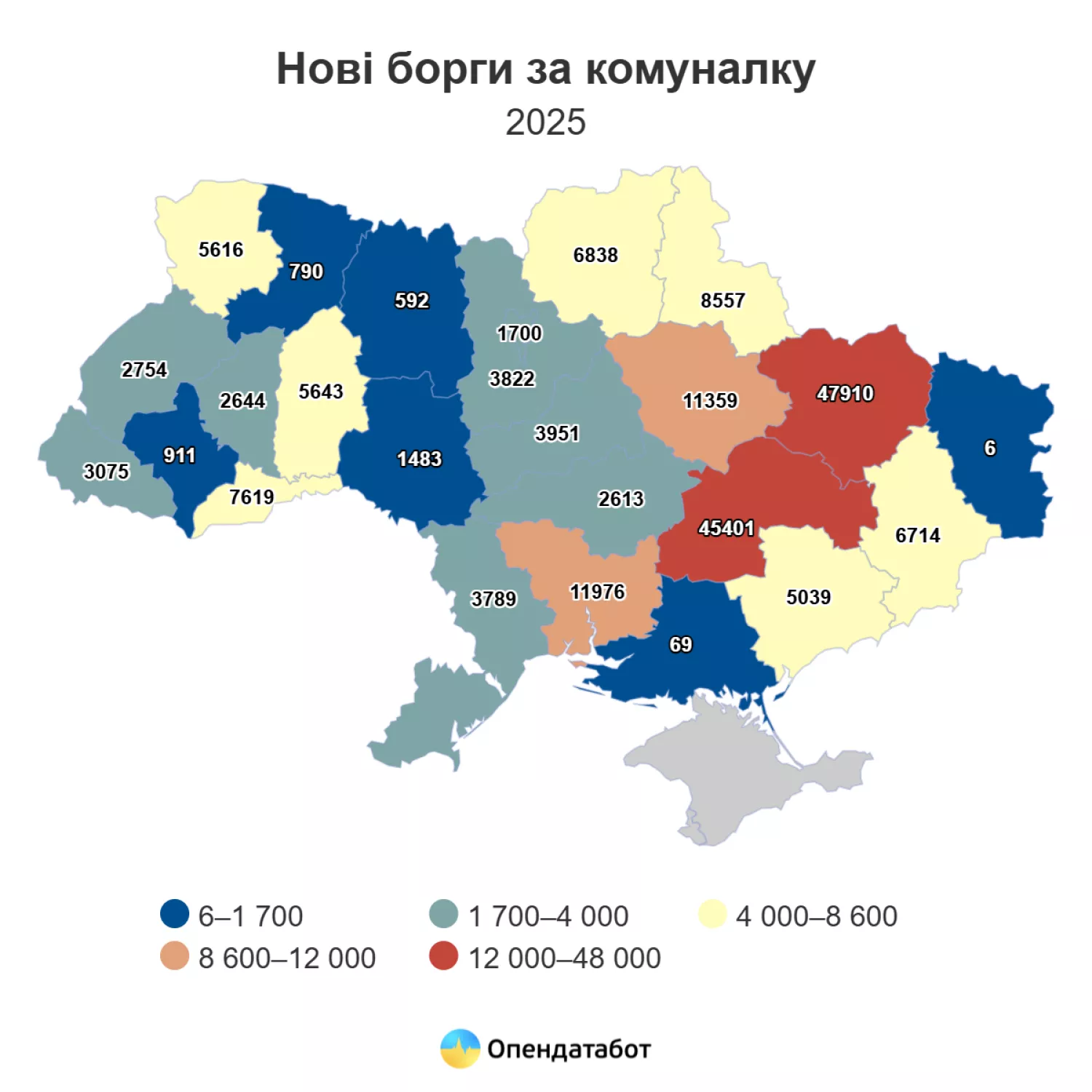 Заборгованість за комуналку по Україні. Інфографіка: Опендатабот