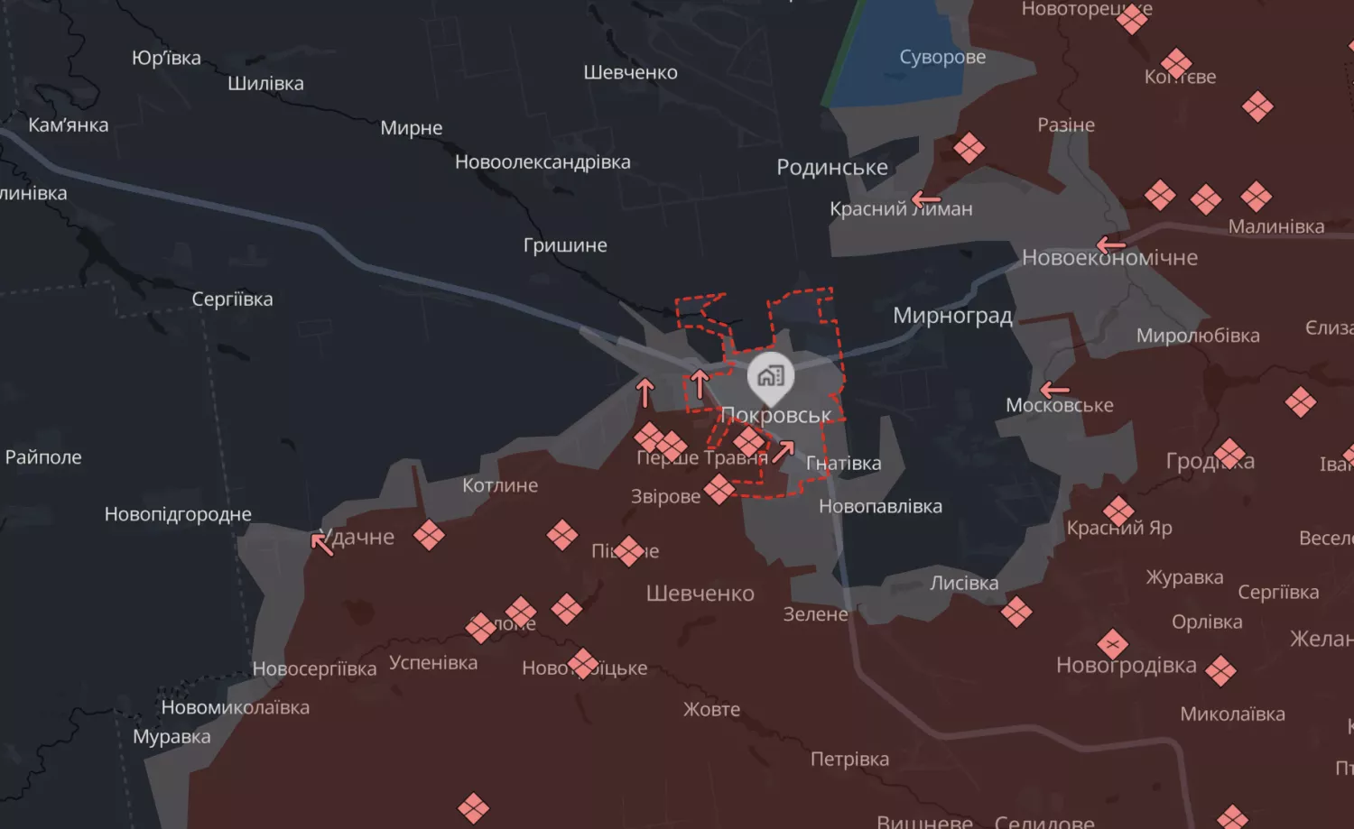 Так Покровський напрямок виглядає на мапі DeepState станом на 8 листопада