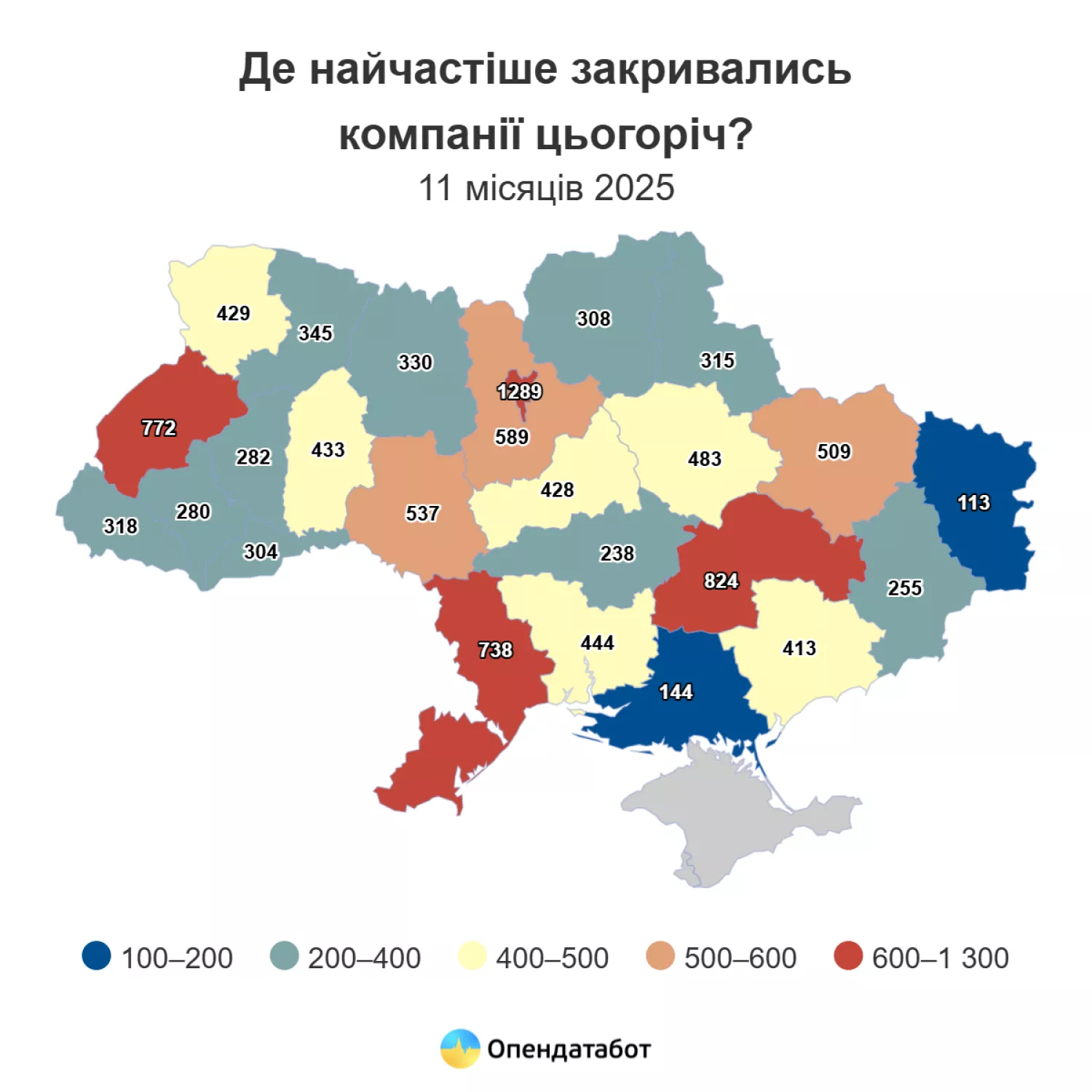 Де найчастіше закривались компанії цьогоріч. Інфографіка: Опендатабот