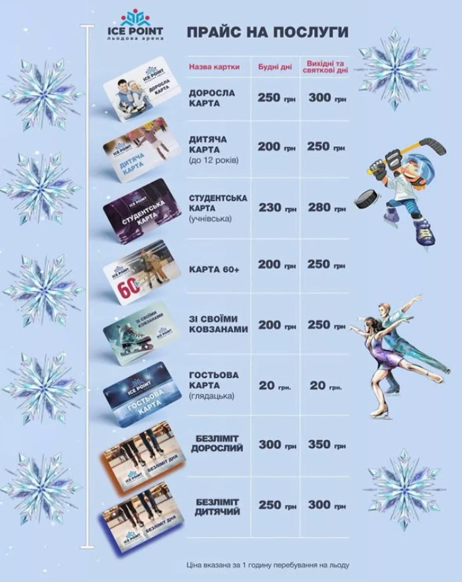 Прайс на ковзанку в Запоріжжі. Фото: льодова арена «ICE POINT»