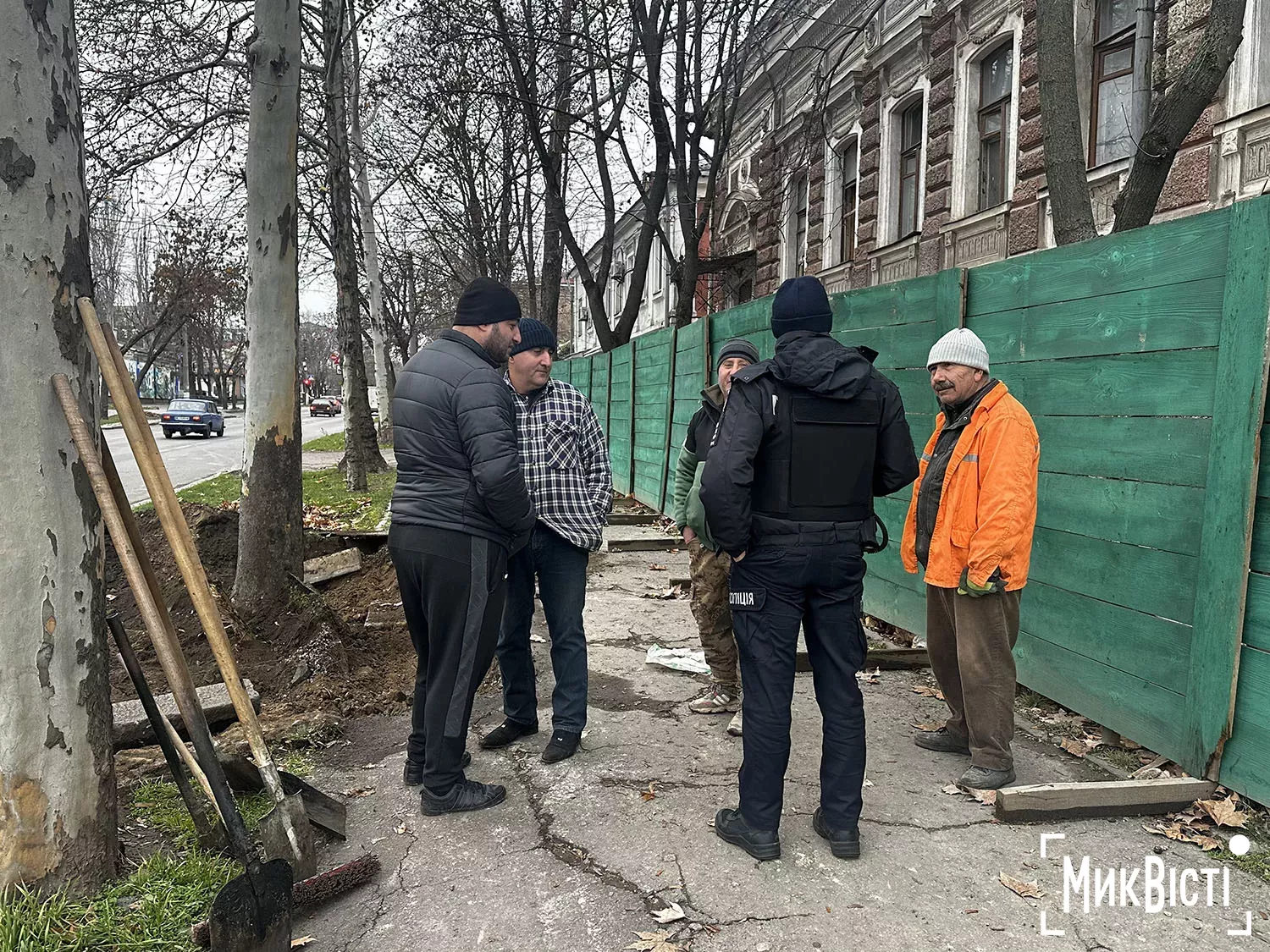 Пірядник пошкодив коріння дерев біля Дому Юріцина, фото НикВести