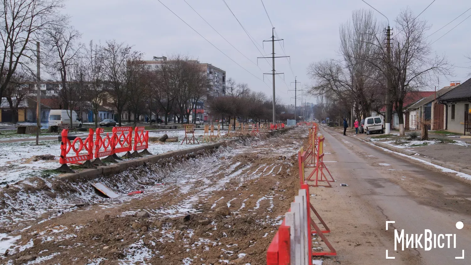 Ремонтні роботи на вулиці Пограничній у Миколаєві тимчасово зупинили через морози, фото: МикВісті