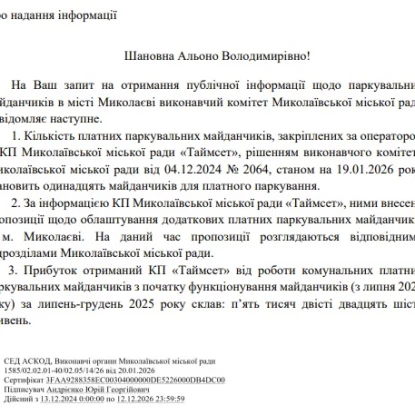 Скриншот відповіді на запит НикВести