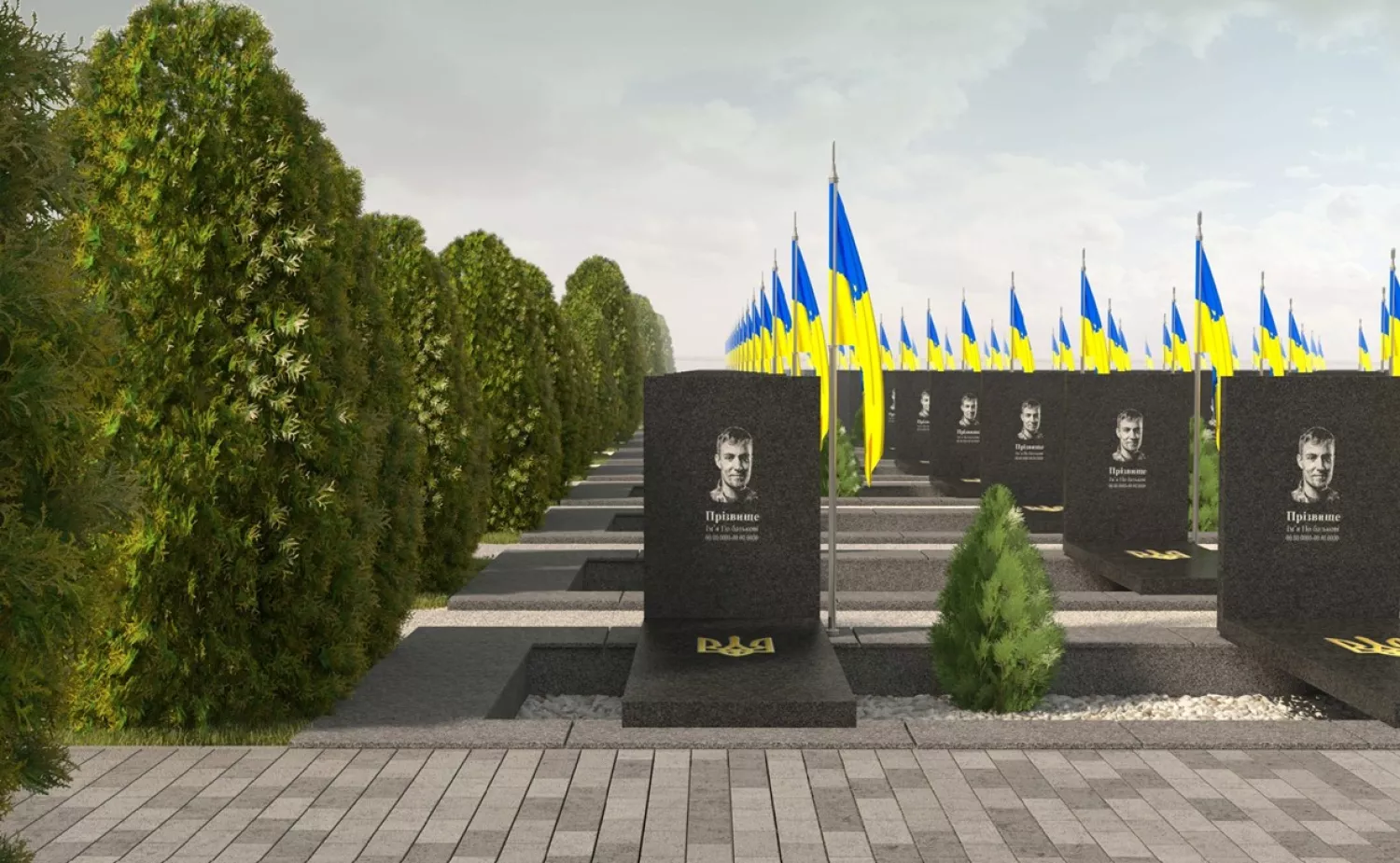 Візуалізація сектору почесних військових похованьна кладовищі в межах Костянтинівської громади.  Скриншот з проєкту рішень