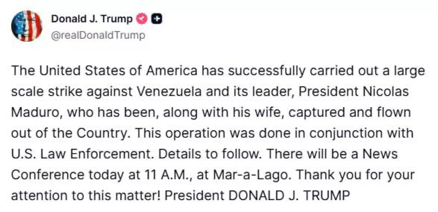 Скриншот заяви Дональда Трампа у соцмережі Truth Social