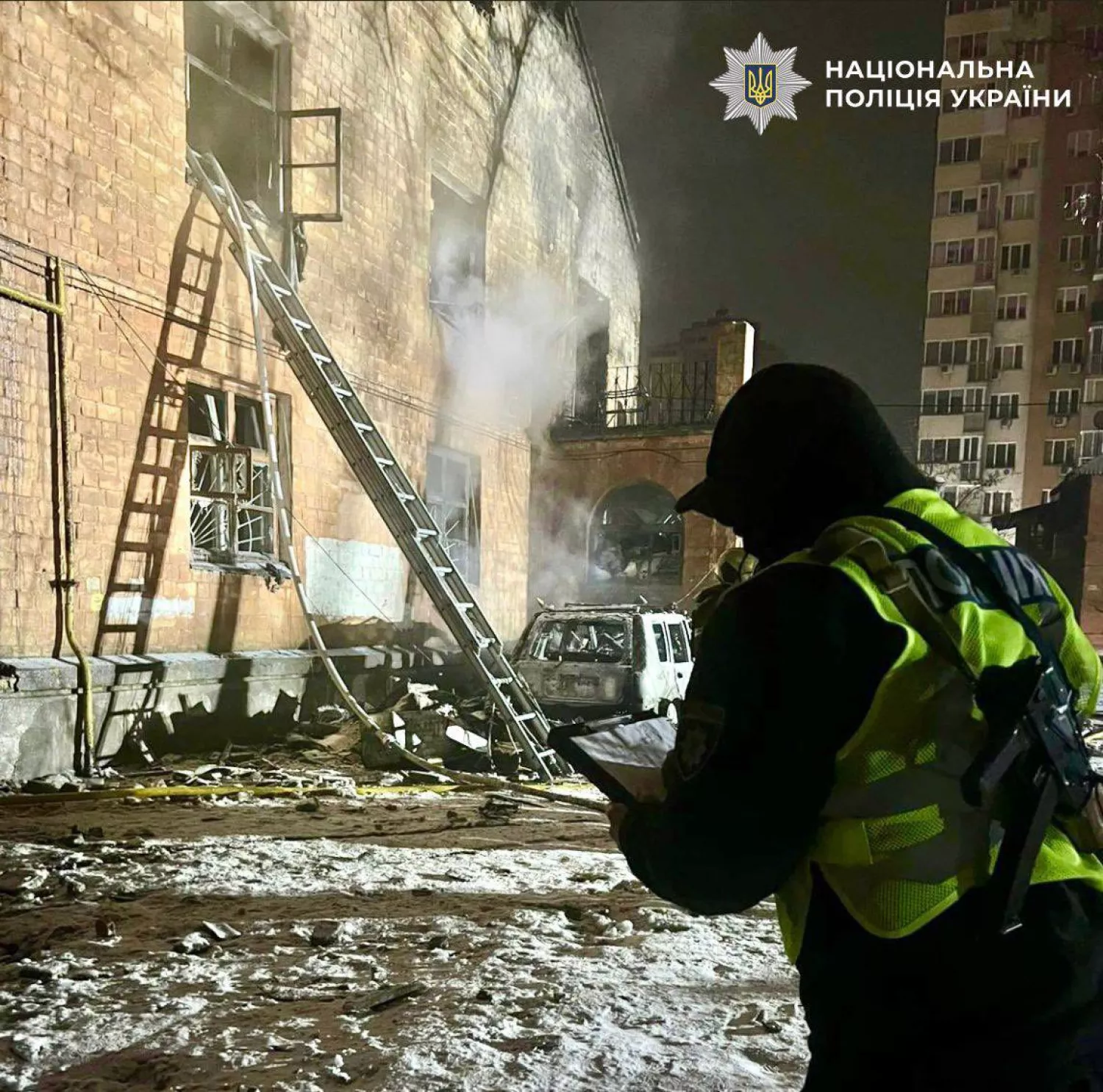 Наслідки обстрілу Києва 9 січня 2026 року. Фото: поліція Києва