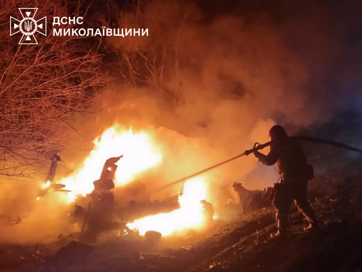 Наслідки пожежі через ДТП на Миколаївщині. Фото: ДСНС