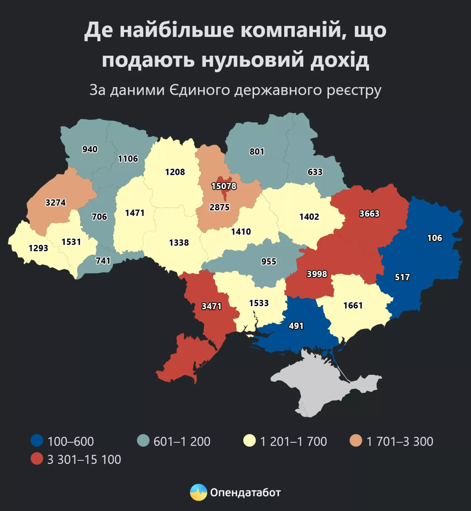 Де найбільше компаній, що подають нульовий дохід. Інфографіка: Опендатабот