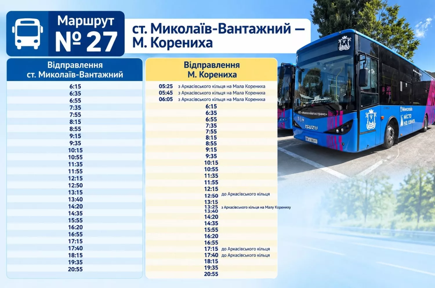 Расписание нового маршрута. Фото: Николаевский городской совет