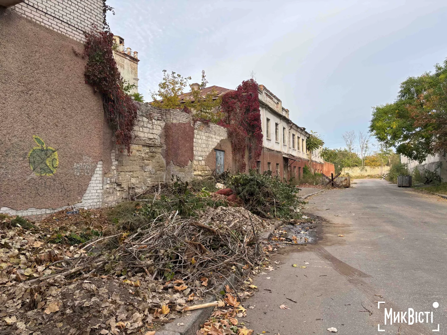 У Миколаєві складають опале листя біля скверу «Адміралтейський». Фото: МикВісті