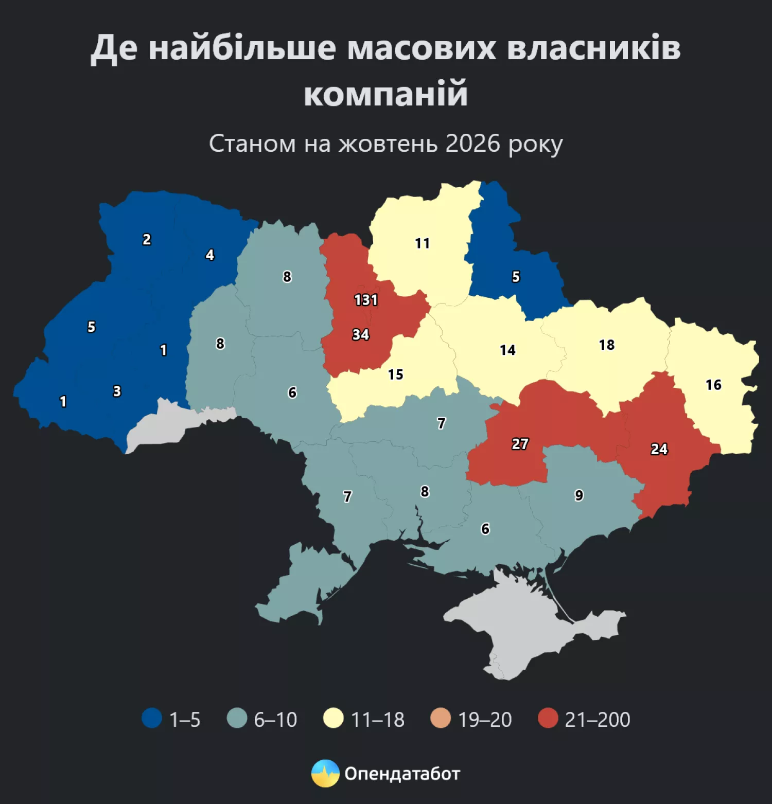 Де найбільше масових власників компаній. Інфографіка: Опендатабот