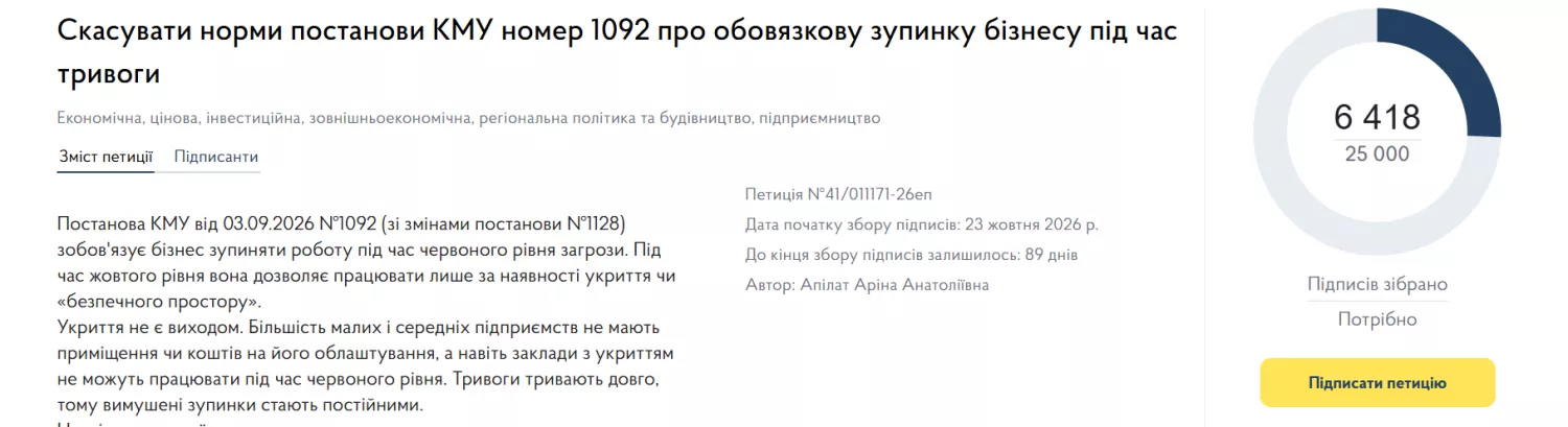Петиція №41/011171-26еп. Скриншот сайт Уряду