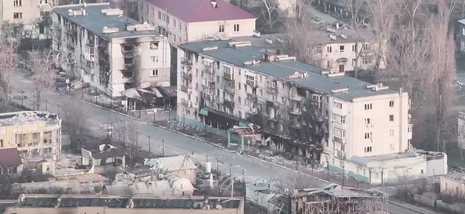 Військові оприлюднили кадри з Олешок, які росіяни знищили. Скрин з відео 34 окрема бригада Морської Піхоти