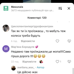 В коментарях під відео люди теж скаржаться на стан дороги. Скриншот з TikTok / svetlana_wax_