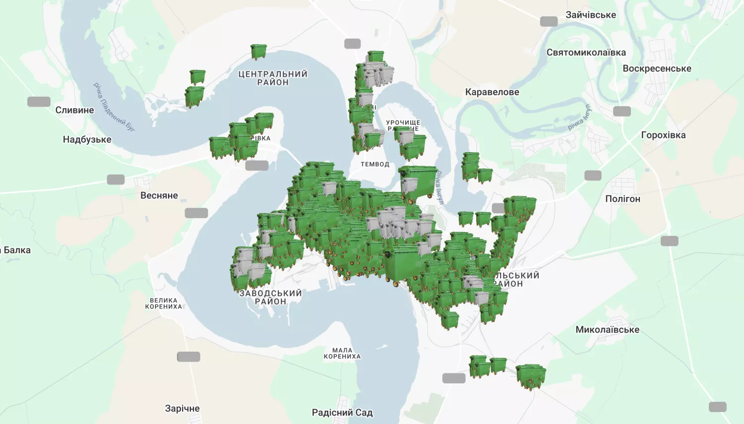 Інтерактивна мапа зі сміттєвими контейнерами у Миколаєві, скриншот