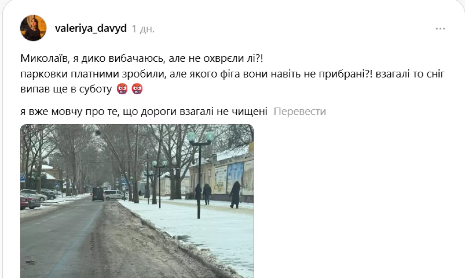 Миколаївці скаржаться на недоглянутість платних парковок. Скриншот з соцмереж
