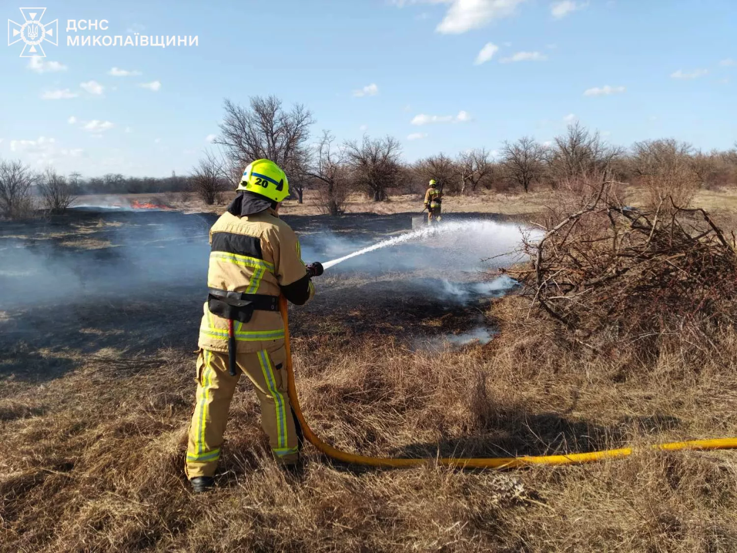 Рятувальники ліквідовують пожежу у Миколаївській області. Фото: ДСНС